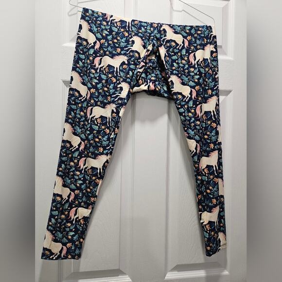 LuLaRoe Unicorn Print Leggings - Blue and Cream - Picture 1 of 3